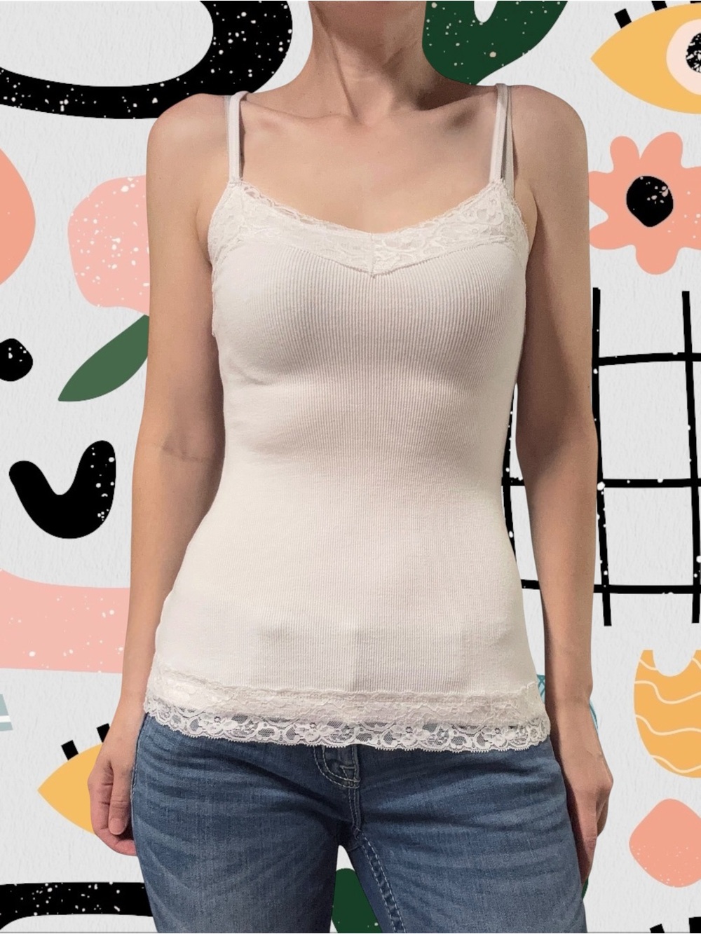 Blue Riot | Y2K Style White Ribbed Lace Trim Tank Top